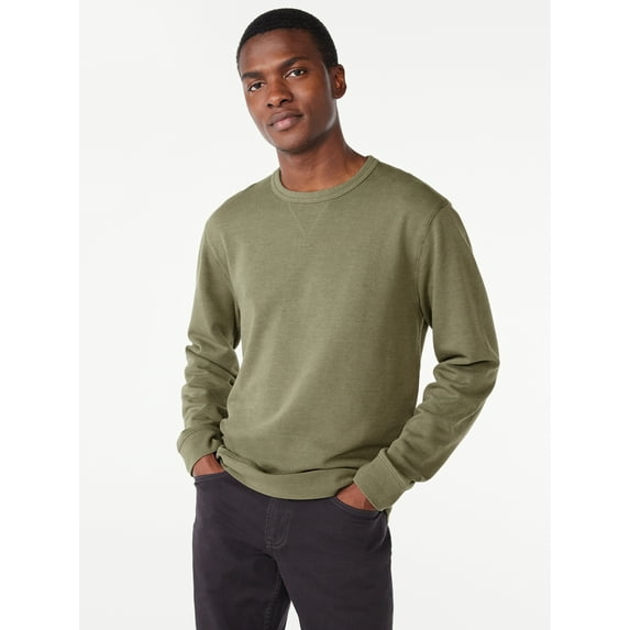 Free Assembly Men's Garment Dyed Fleece Crewneck Sweatshirt, Sizes XS-3XL