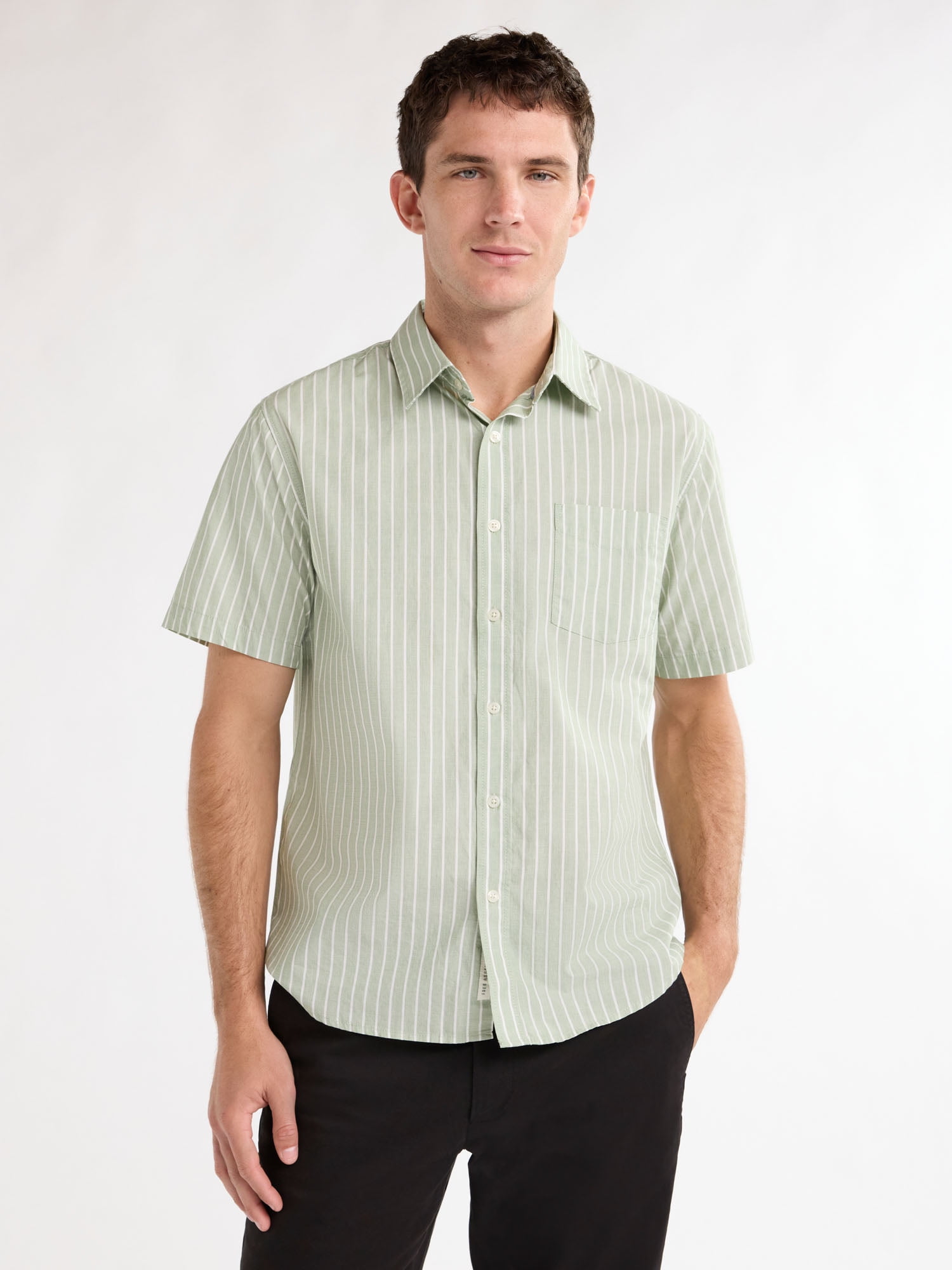 Free Assembly Men’s Heathered Button Front Shirt with Short Sleeves, Sizes XS-3XL