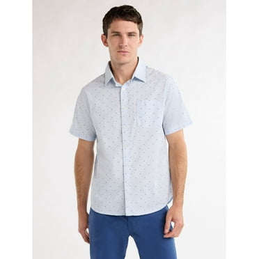 Free Assembly Men’s Heathered Button Front Shirt with Short Sleeves, Sizes XS-XXXL