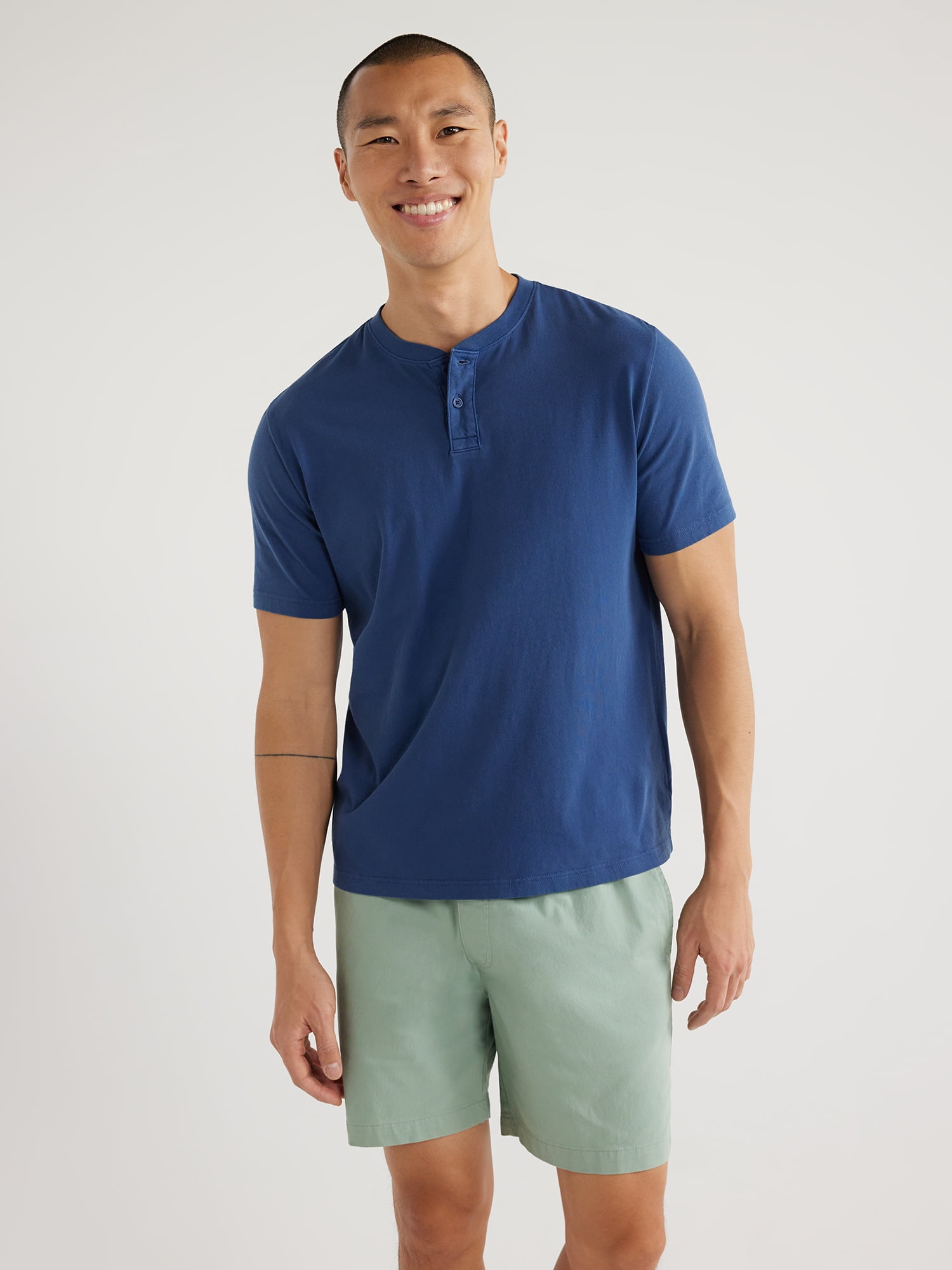 Free Assembly Men's Henley Shirt with Short Sleeves, Sizes S-3XL ...