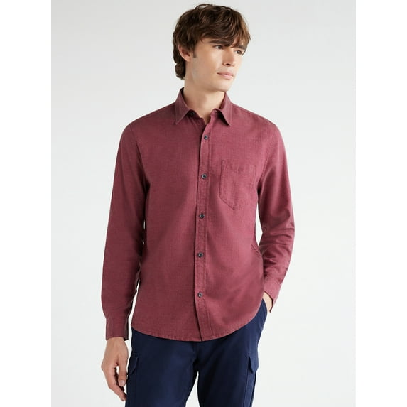 Free Assembly Men's Herringbone Shirt with Long Sleeves, Sizes XS-3XL