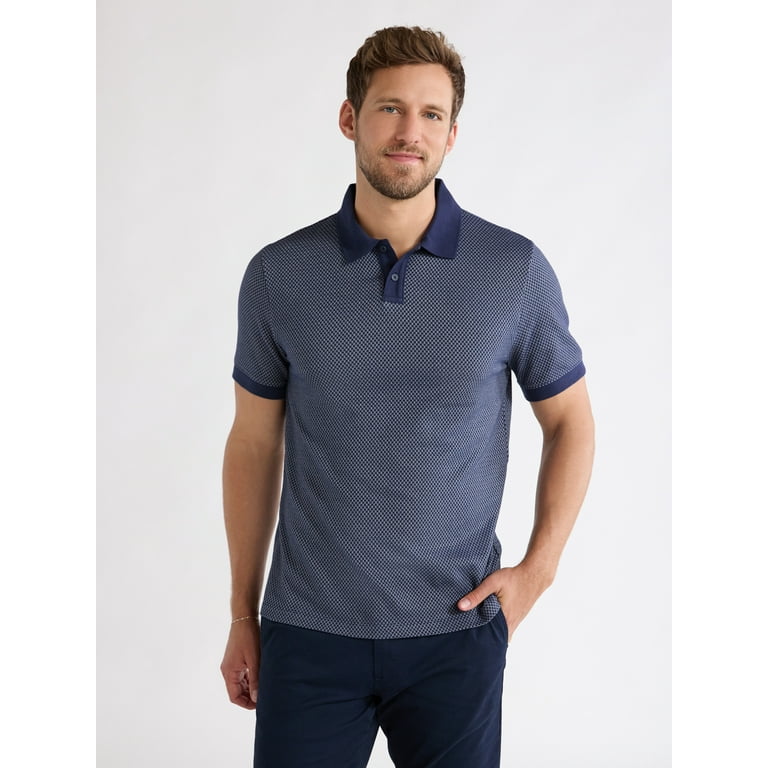 Free Assembly Men's Jacquard Checkered Knit Polo Shirt