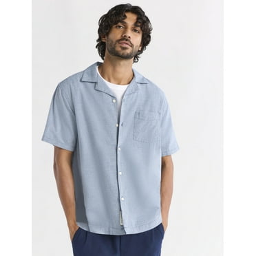 Free Assembly Men's Linen Blend Camp Shirt with Short Sleeves, Sizes XS-3XL
