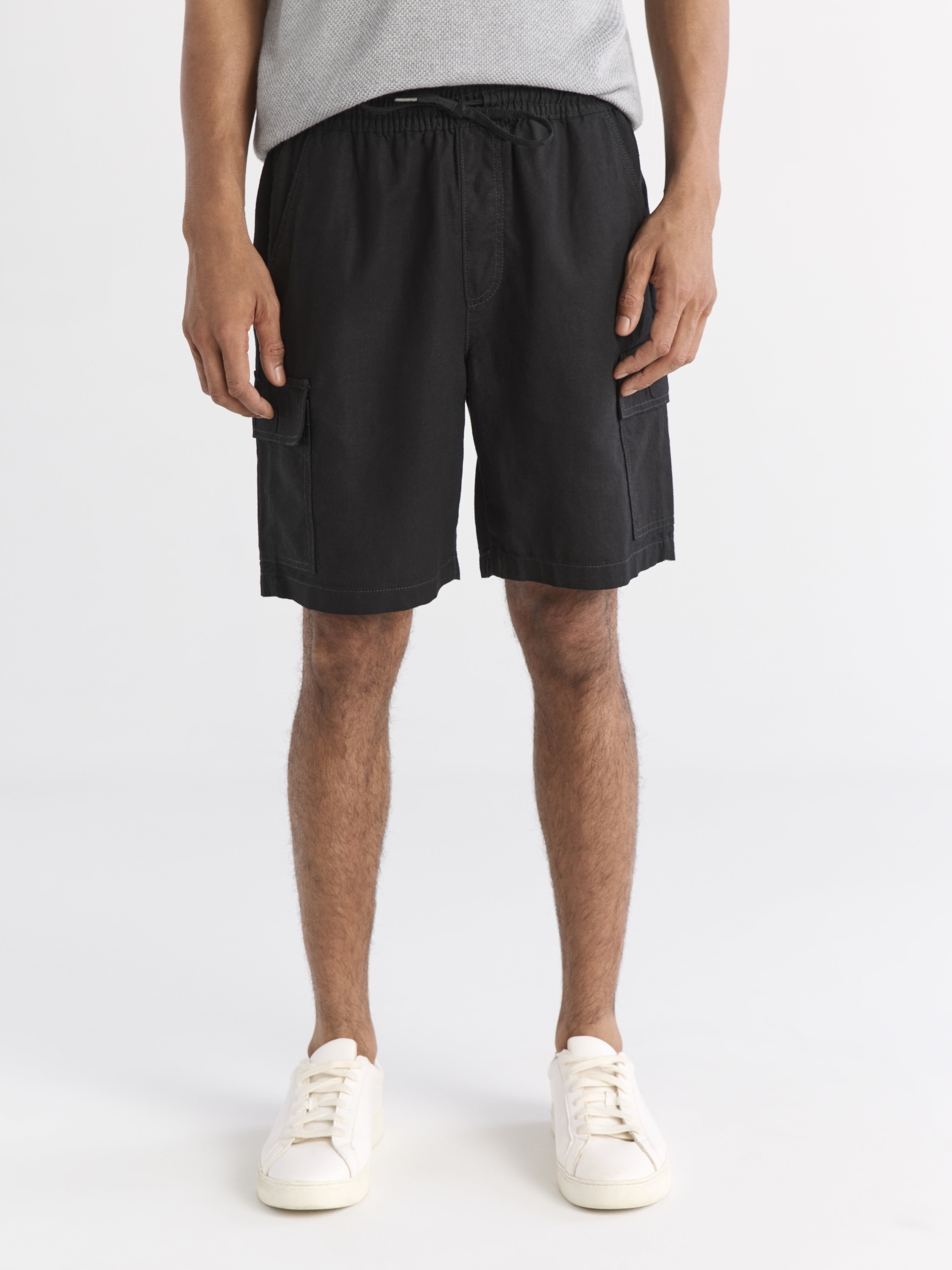 Free Assembly Men's Linen Blend Pull On Cargo Shorts, 8" Inseam, Sizes XS-3XL
