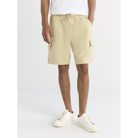 Free Assembly Men's Linen Blend Pull On Cargo Shorts, 8" Inseam, Sizes XS-3XL