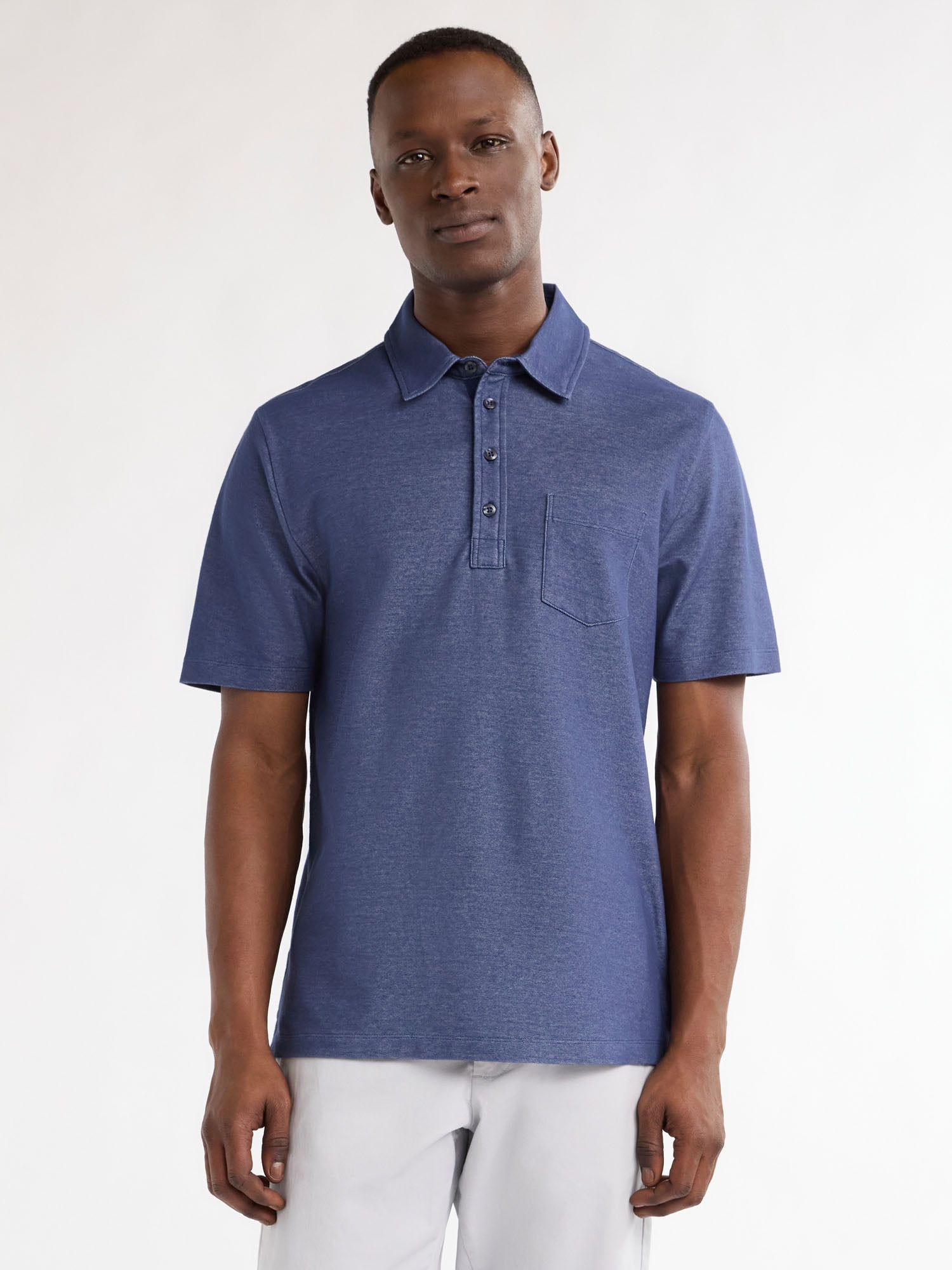 Free Assembly Men's Jacquard Checkered Knit Polo Shirt Free Assembly Men's Jacquard Checkered Knit Polo Shirt