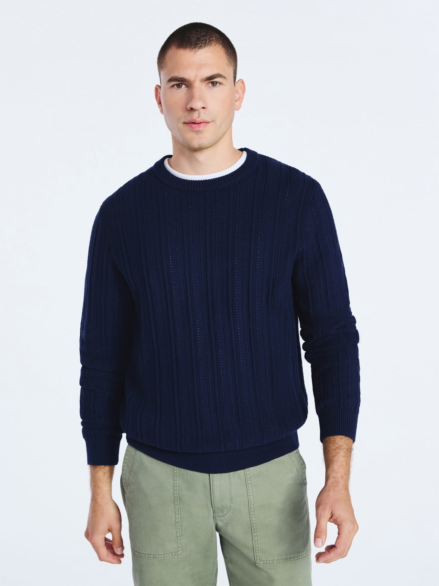 Free Assembly Men's Long Sleeve Crewneck Textured Sweater, Sizes S-3XL