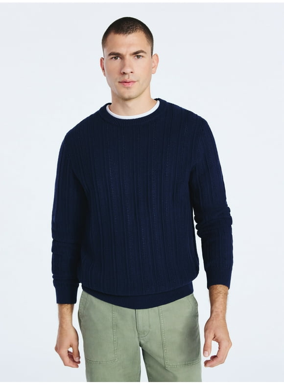 Men's Long Sleeve Crewneck Textured Sweater, Sizes S-3XL