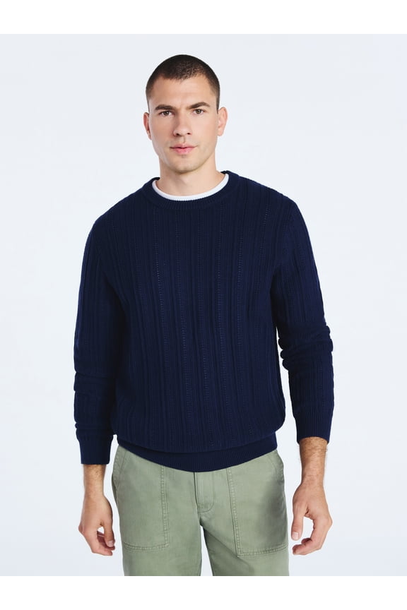Men's Long Sleeve Crewneck Textured Sweater, Sizes S-3XL