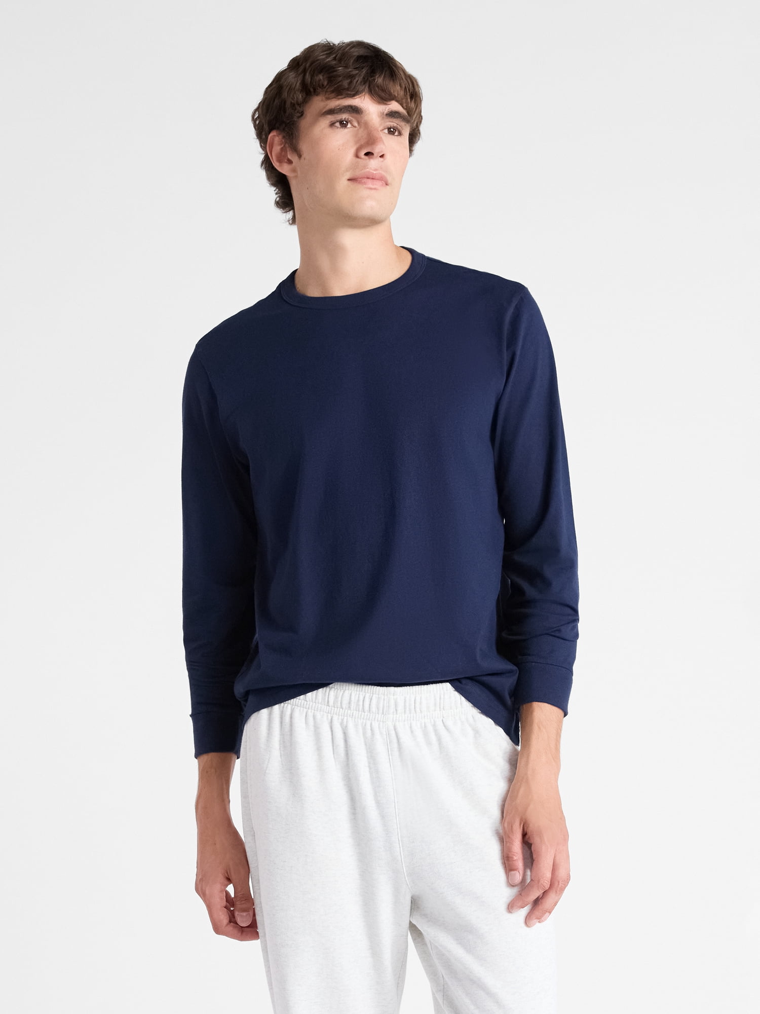 Free Assembly Men's Everyday Cotton Tee with Long Sleeves, Sizes XS-3XL