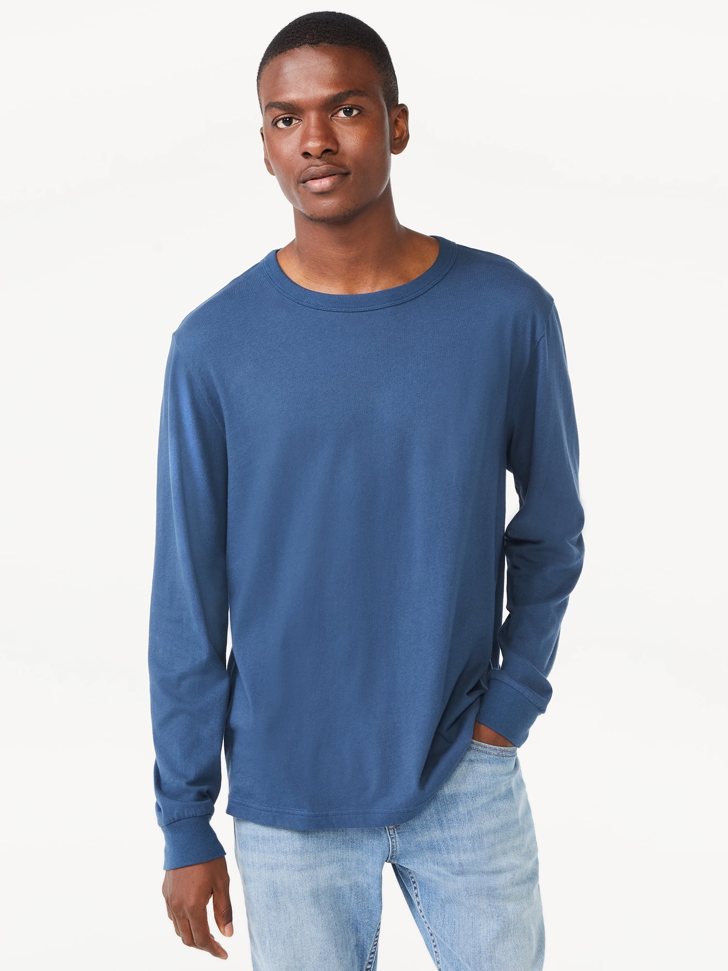 Free Assembly Men's Long Sleeve T-Shirt XS-3XL, Organic Cotton