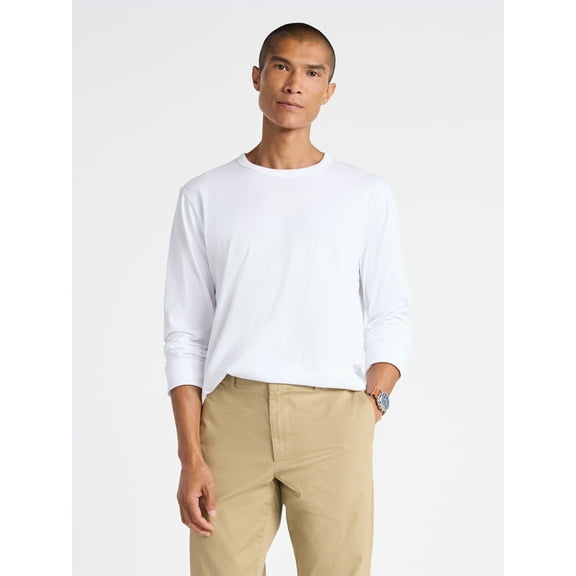 Free Assembly Men's Everyday Cotton Tee with Long Sleeves, Sizes XS-3XL