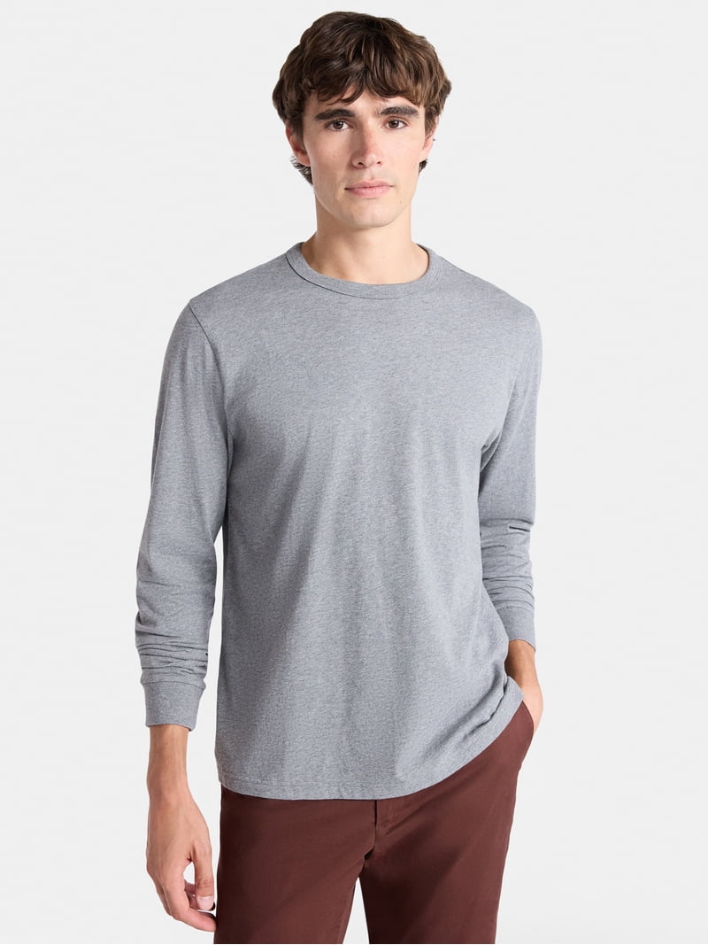 Free Assembly Men's Cotton Long Sleeve T-Shirt, Relaxed Fit, Wide