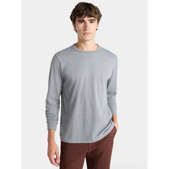 Free Assembly Men's Everyday Cotton Tee with Long Sleeves, Sizes XS-3XL