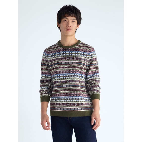 Free Assembly Men's Fair Isle Sweater with Long Sleeves, Midweight, Sizes XS-3XLT