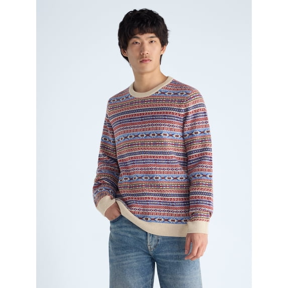 Free Assembly Men's Fair Isle Sweater with Long Sleeves, Midweight, Sizes XS-3XLT