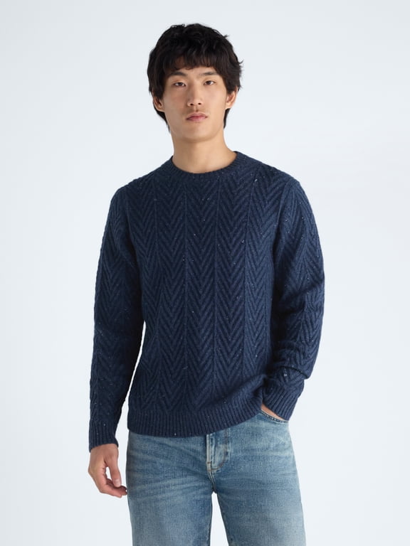 Men's Long Sleeve Herringbone Crew Neck, Sizes S-3XL