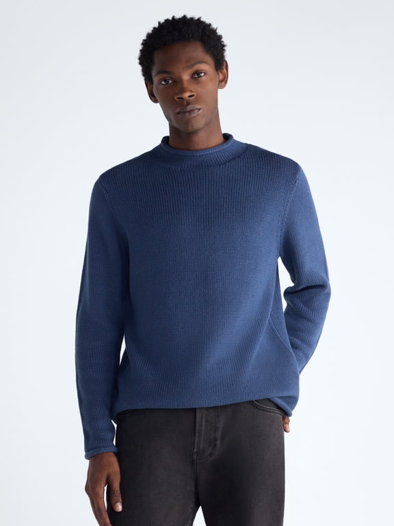 Men's Roll Neck Cotton Sweater with Long Sleeves, Midweight, Sizes XS-3XLT