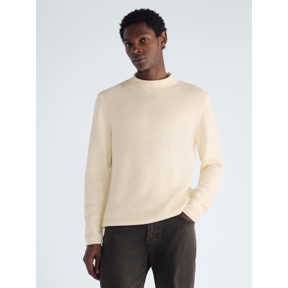 Free Assembly Men's Roll Neck Cotton Sweater with Long Sleeves, Midweight, Sizes XS-3XLT