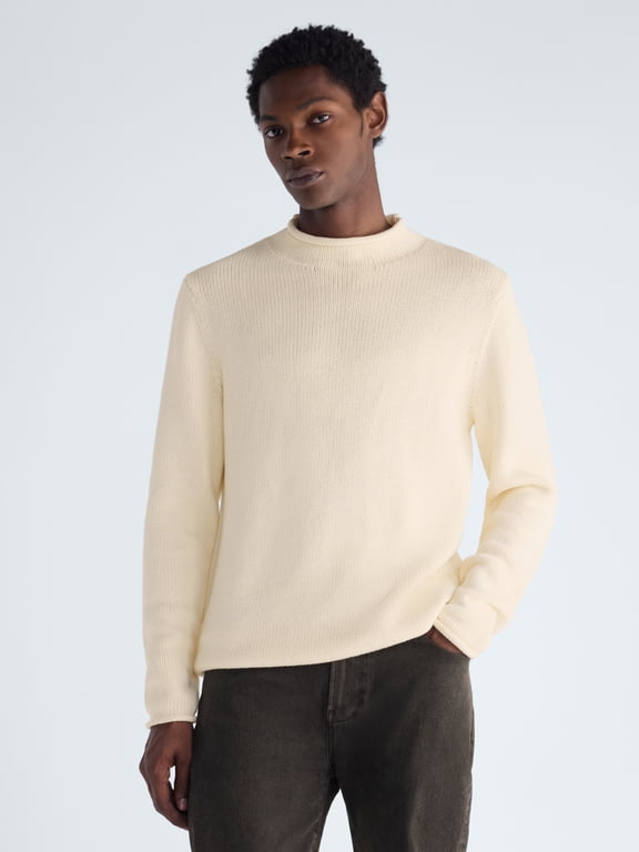 Men's Roll Neck Cotton Sweater with Long Sleeves, Midweight, Sizes XS-3XLT