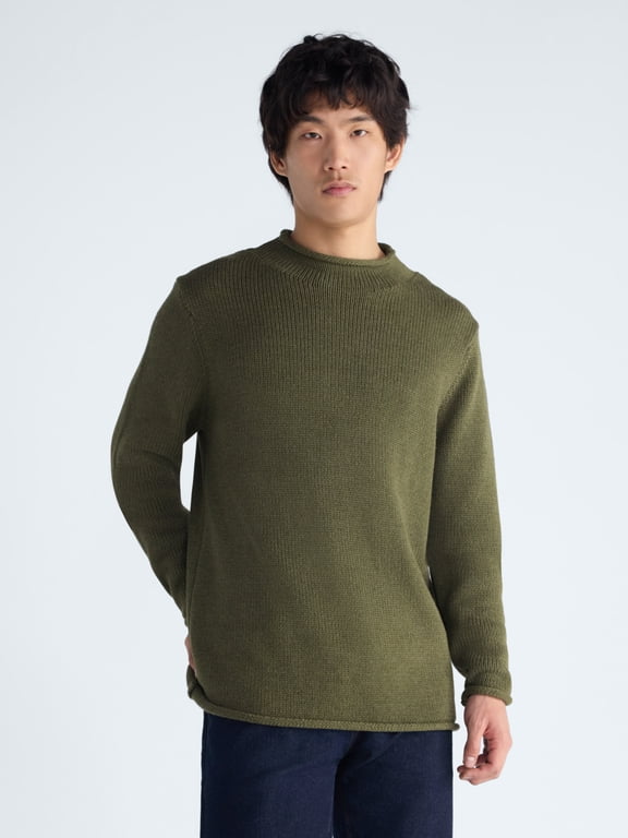 Men's Roll Neck Cotton Sweater with Long Sleeves, Midweight, Sizes XS-3XLT