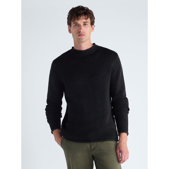 Free Assembly Men's Roll Neck Cotton Sweater with Long Sleeves, Midweight, Sizes XS-3XLT