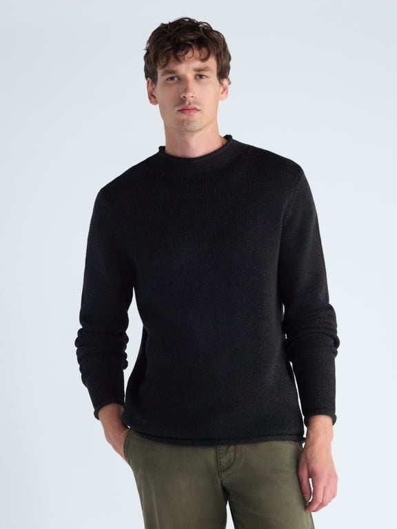 Men's Roll Neck Cotton Sweater with Long Sleeves, Midweight, Sizes XS-3XLT