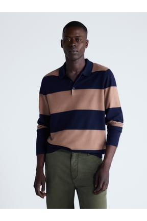Men's Rugby Cozy Yarn Rugby Sweater with Long Sleeves, Midweight, Sizes XS-3XL