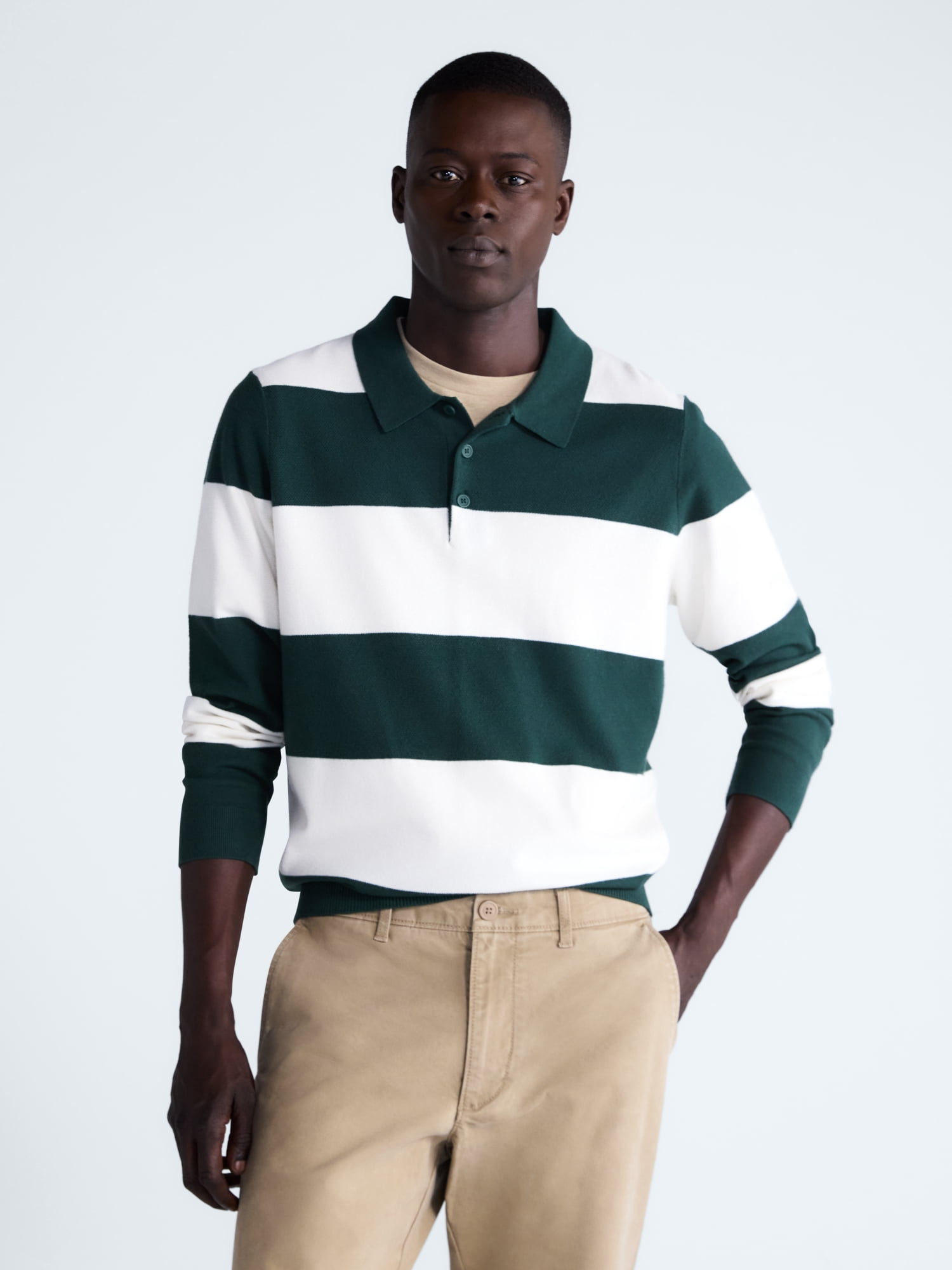 Free Assembly Men's Rugby Cozy Yarn Rugby Sweater with Long Sleeves, Midweight, Sizes XS-3XL