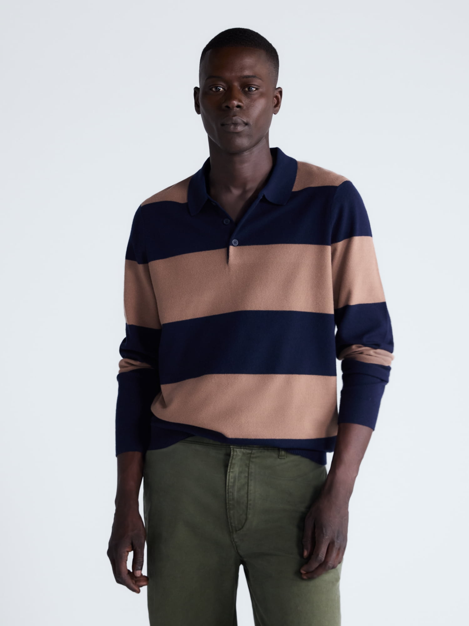 Free Assembly Men's Rugby Cozy Yarn Rugby Sweater with Long Sleeves, Midweight, Sizes XS-3XL