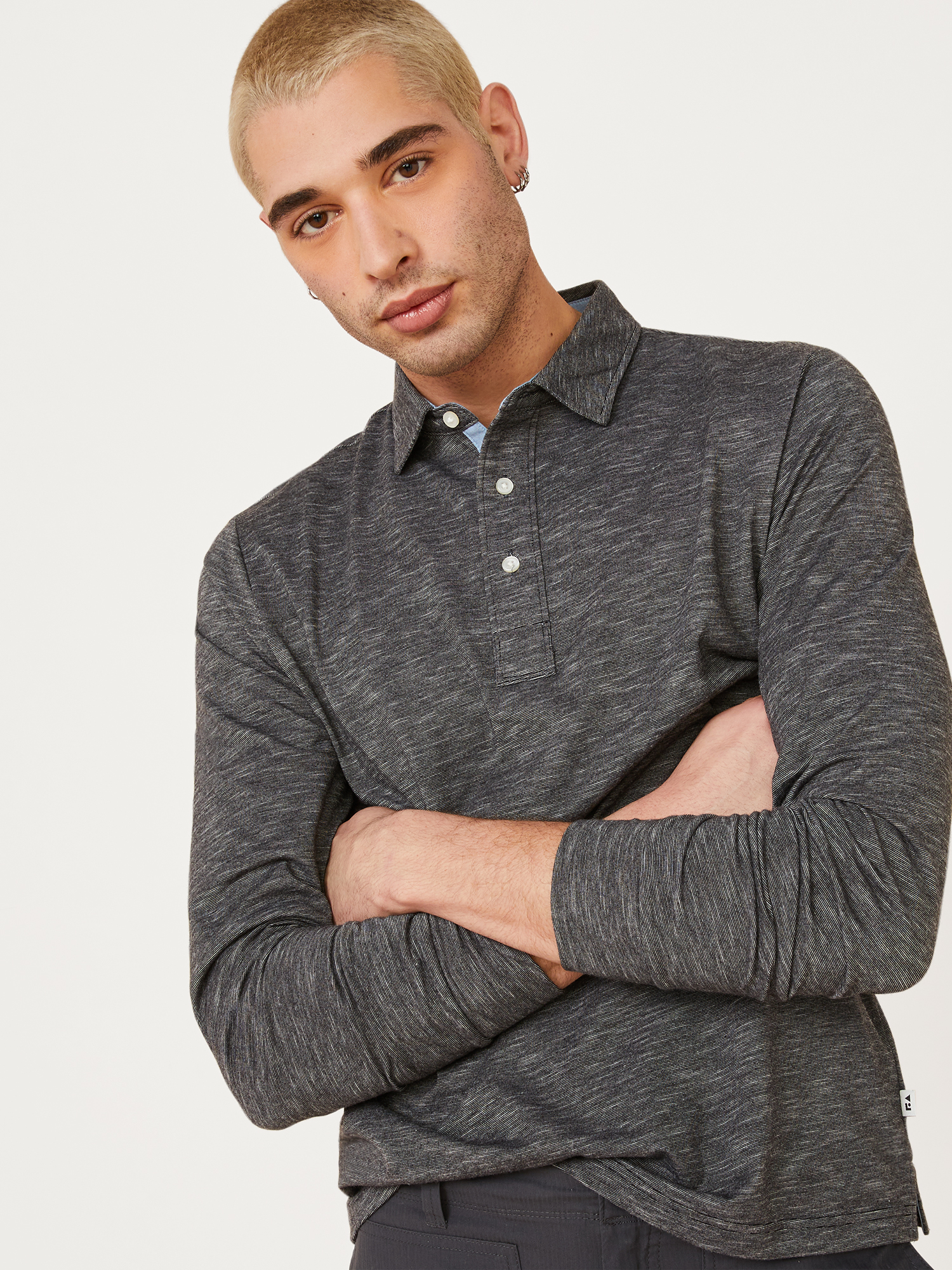 Free Assembly Men's Long Sleeve Textured Jersey Polo Shirt - image 1 of 5