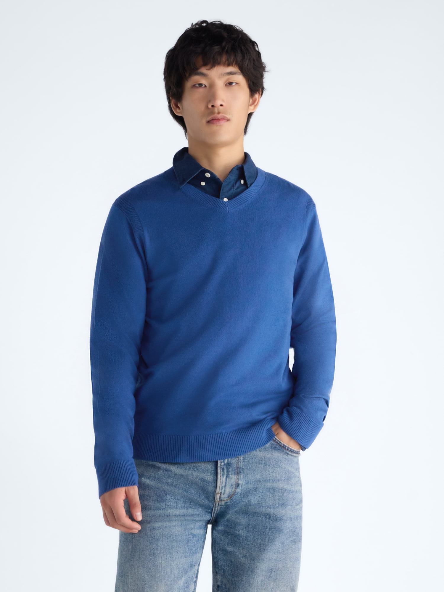 Free Assembly Men's V-Neck Sweater with Long Sleeves, Midweight, Sizes ...