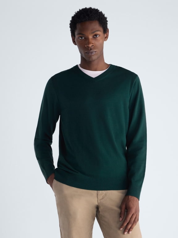 Men's V-Neck Sweater with Long Sleeves, Midweight, Sizes XS-3XLT