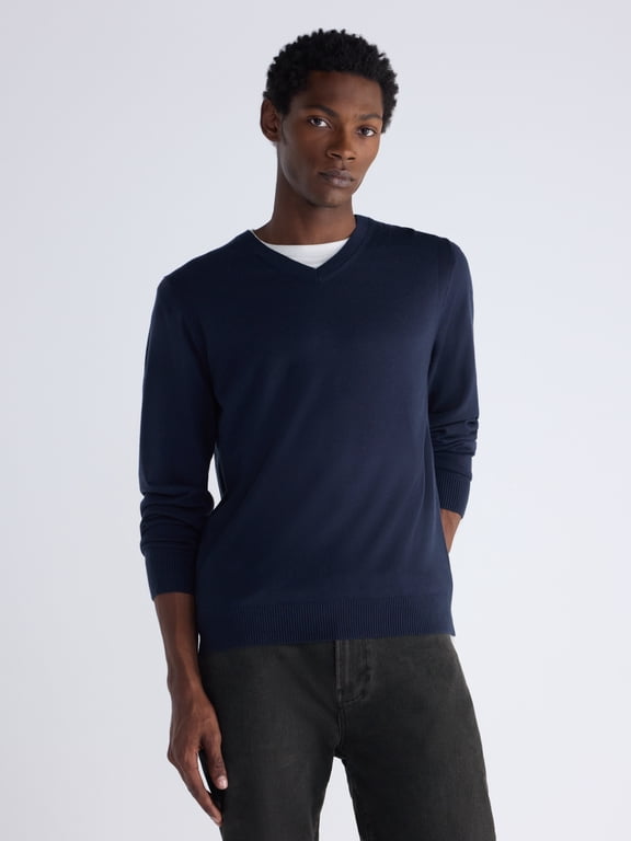 Men's V-Neck Sweater with Long Sleeves, Midweight, Sizes XS-3XLT