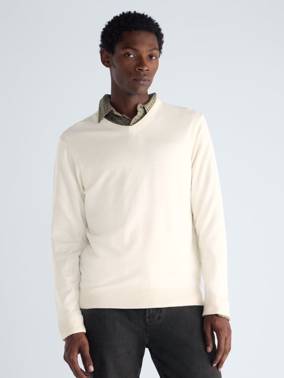 Men's V-Neck Sweater with Long Sleeves, Midweight, Sizes XS-3XLT