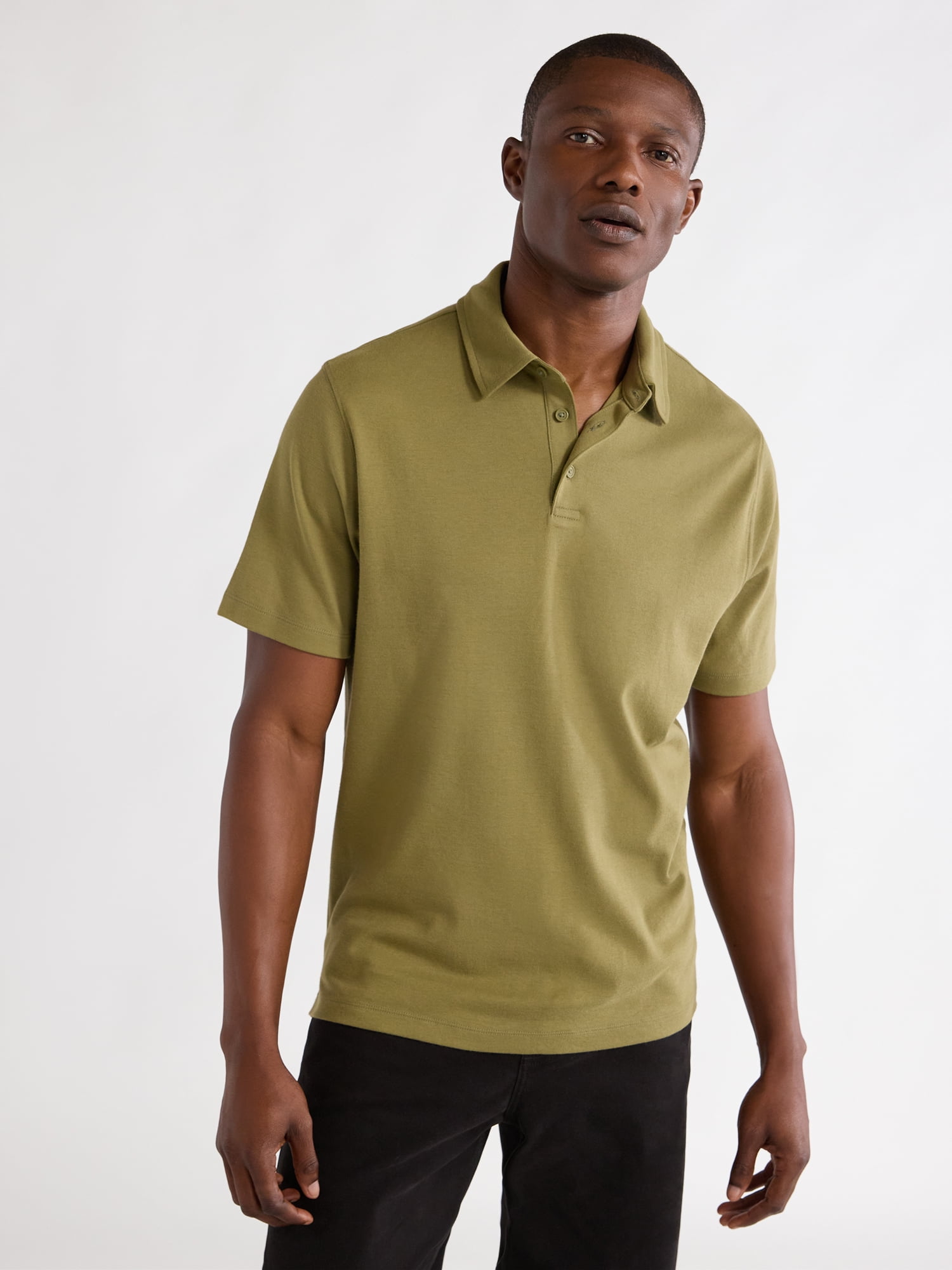 Free Assembly Mens Cotton Polo Shirt with Short Sleeves, Sizes XS-3XL