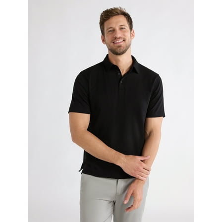 Free Assembly Mens Cotton Polo Shirt with Short Sleeves, Sizes XS-3XL