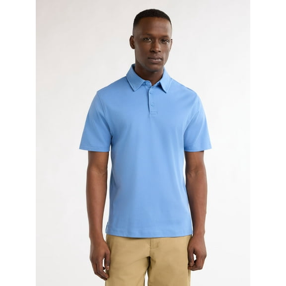 Free Assembly Mens Cotton Polo Shirt with Short Sleeves, Sizes XS-3XL