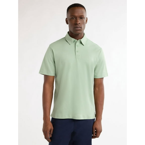 Free Assembly Mens Cotton Polo Shirt with Short Sleeves, Sizes XS-3XL