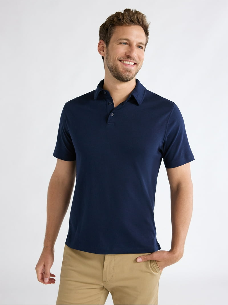 Free Assembly Mens Cotton Polo Shirt with Short Sleeves, Sizes XS