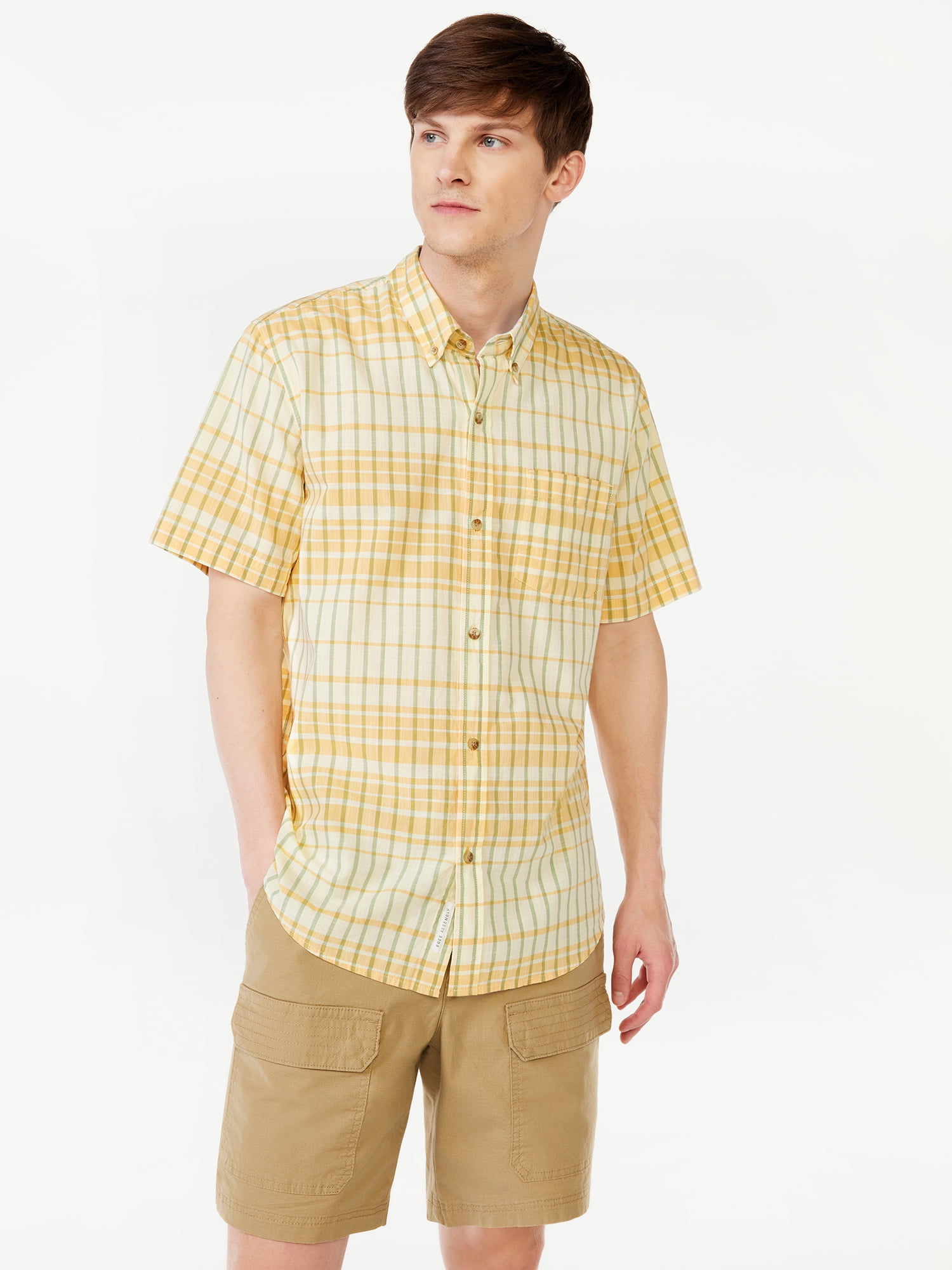 Free Assembly Men's Madras Shirt with Short Sleeves