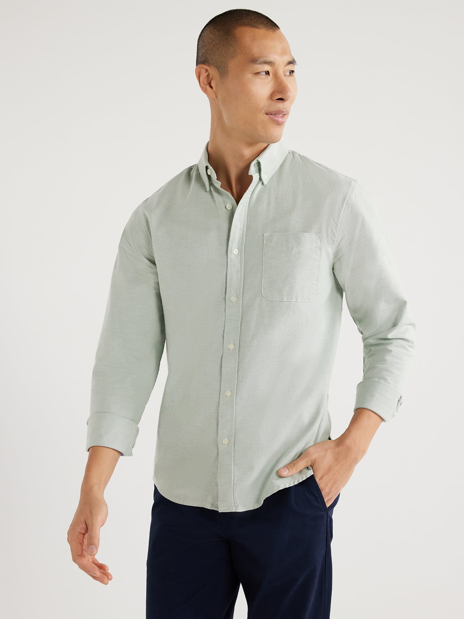 Free Assembly Men's Button Down Oxford Shirt with Long Sleeves, Sizes S-3XL
