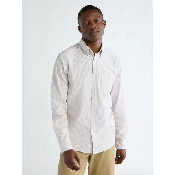 Free Assembly Men's Oxford Shirt with Long Sleeves, Sizes S-3XL