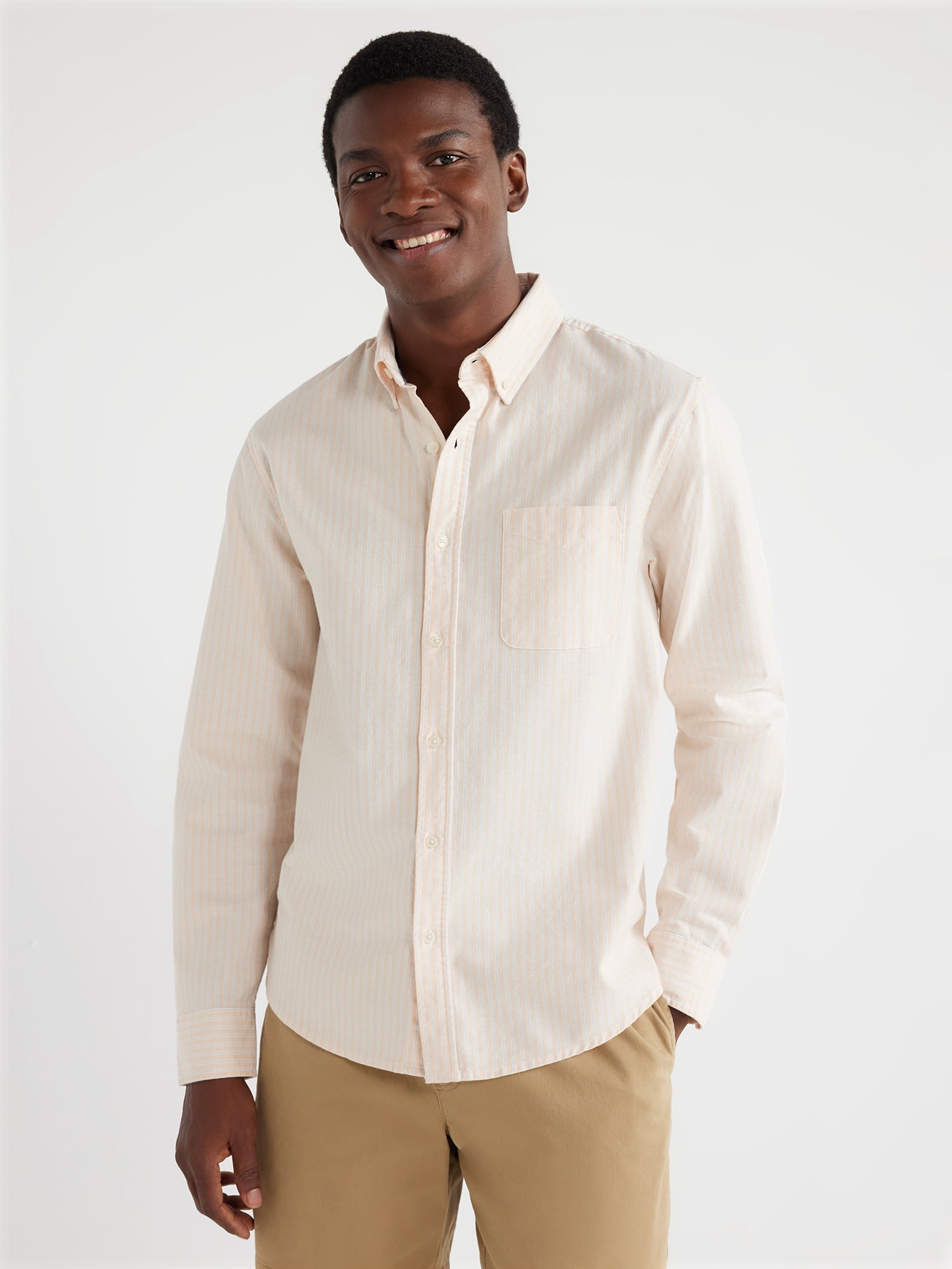 Free Assembly Men's Oxford Shirt with Long Sleeves, Sizes S-3XL