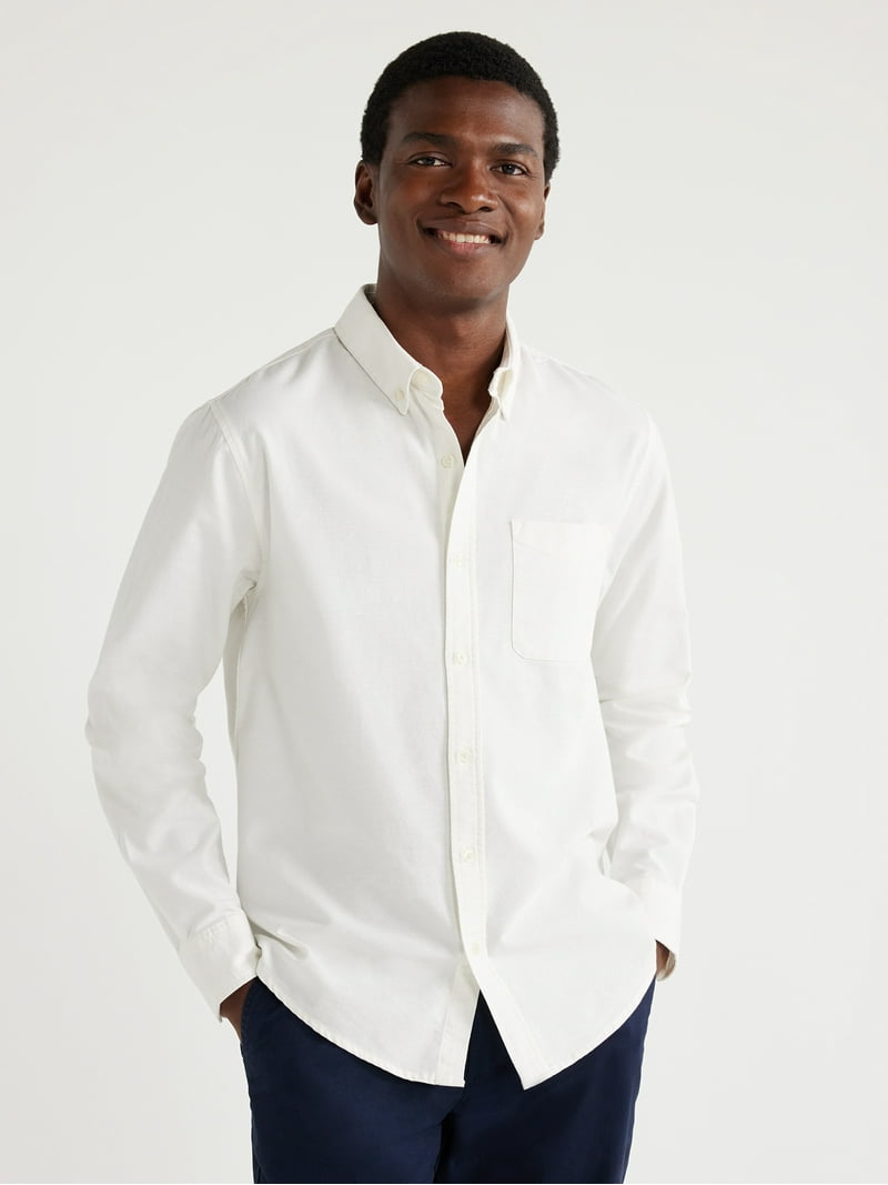Free Assembly Men's Oxford Woven Shirt Long Sleeve Cotton