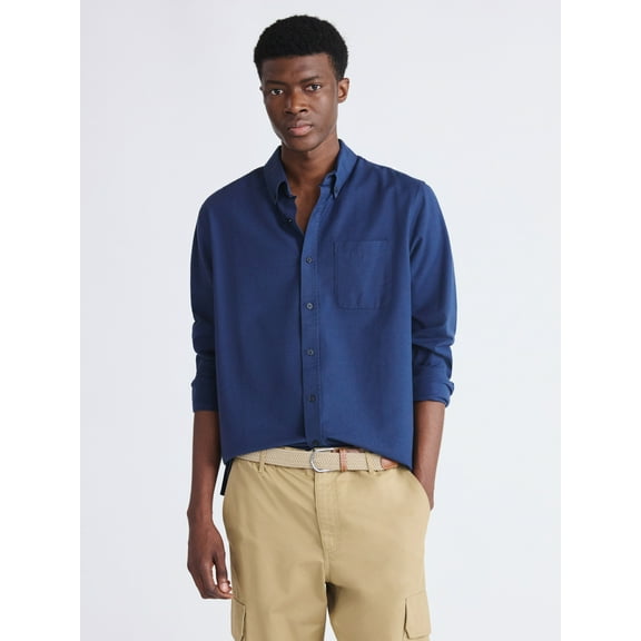 Free Assembly Men's Oxford Woven Shirt With Long Sleeves, Sizes XS-3XL