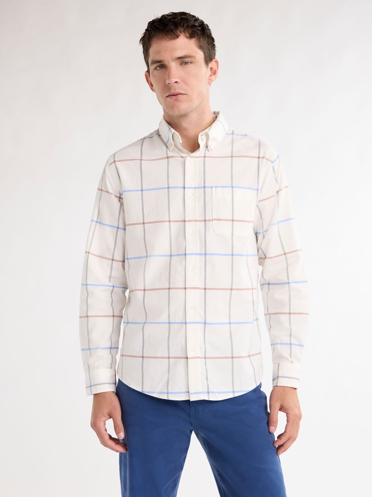 Free Assembly Men's Oxford Woven Shirt With Long Sleeves, Sizes XS-3XL