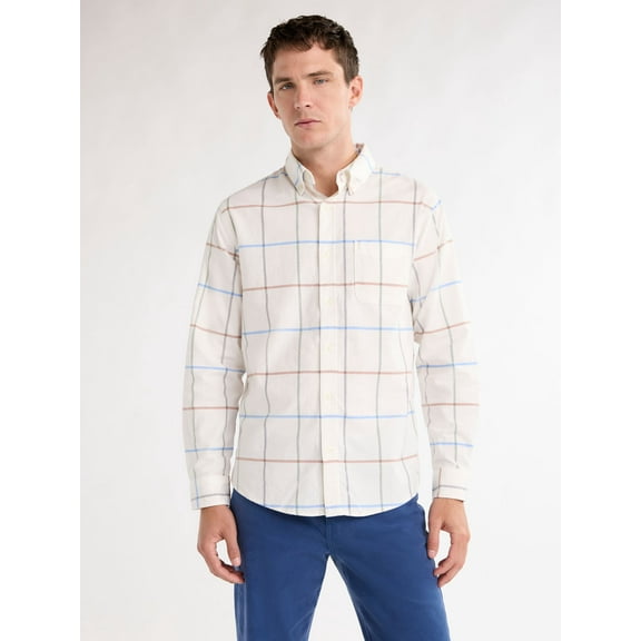 Free Assembly Men's Oxford Woven Shirt With Long Sleeves, Sizes XS-3XL