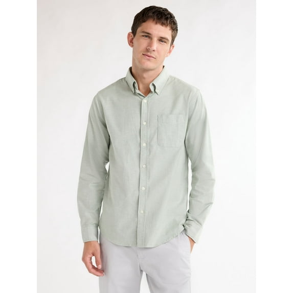 Free Assembly Men's Oxford Woven Shirt With Long Sleeves, Sizes XS-3XL