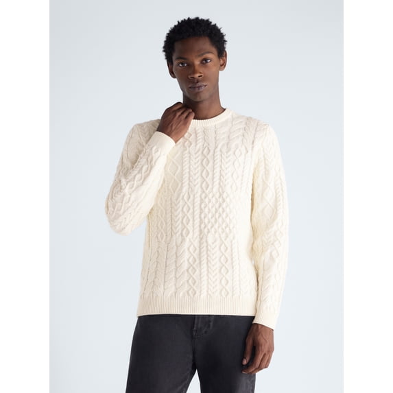 Free Assembly Men's Patchwork Fisherman Sweater, Midweight, Sizes XS ...